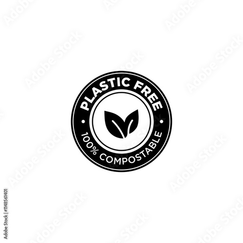 Icons with sustainable messaging Plastic Free Compostable