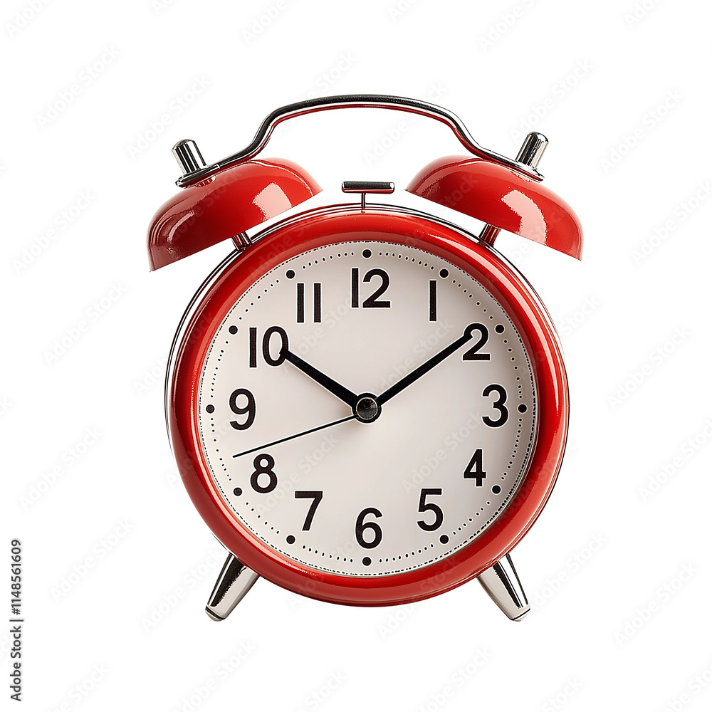 Red alarm clock showing time on transparent background Red alarm clock showing time on transparent background