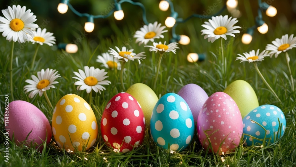 Easter eggs in a meadow with daisies Easter eggs in a meadow with daisies