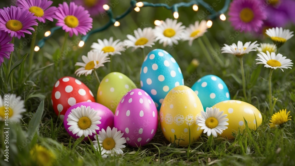 Easter eggs in a meadow with daisies Easter eggs in a meadow with daisies