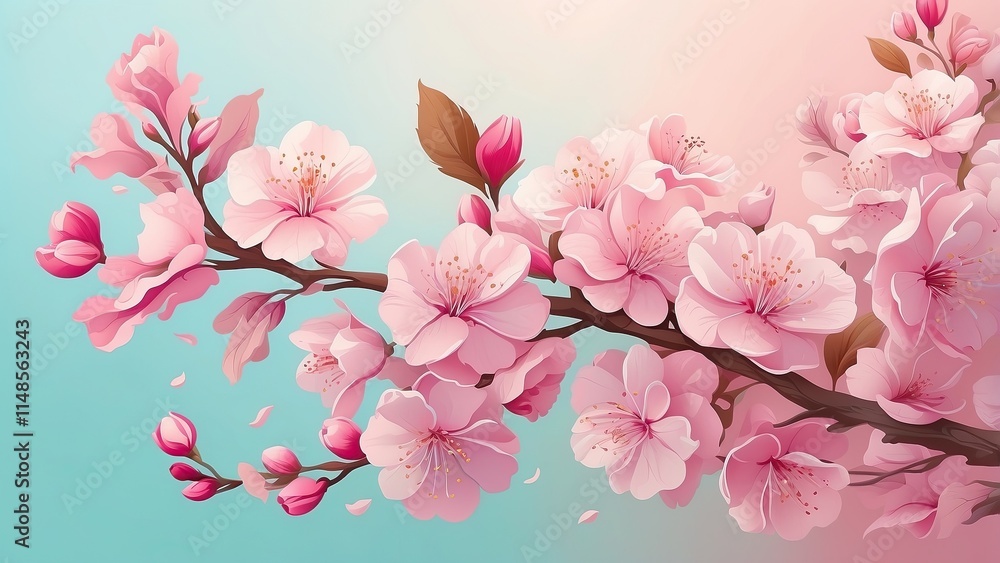 AI illustration of spring blossoms against a pastel background. AI illustration of spring blossoms against a pastel background.
