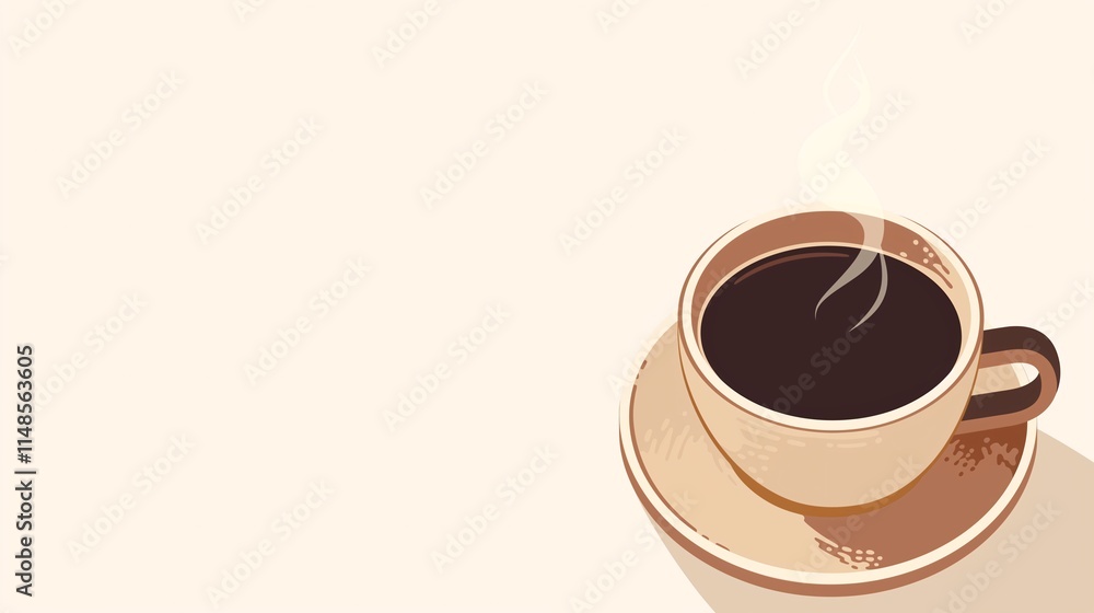 Obraz premium 白いシンプルな背景と珈琲の入ったコーヒーカップのイメージ画像