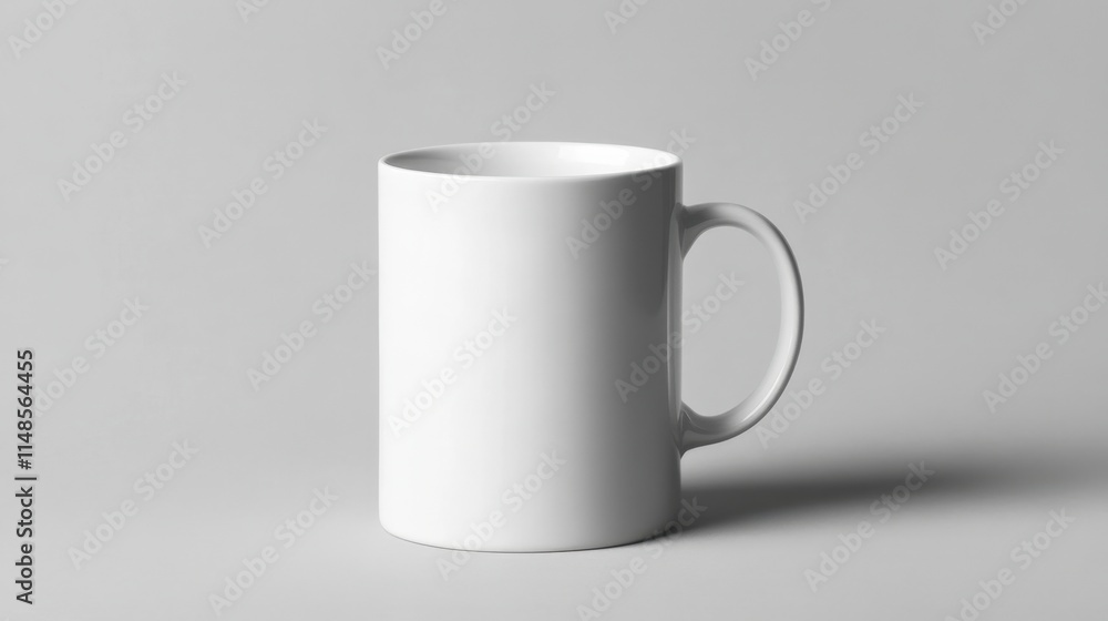 Fototapeta premium Plain white coffee mug on gray background.