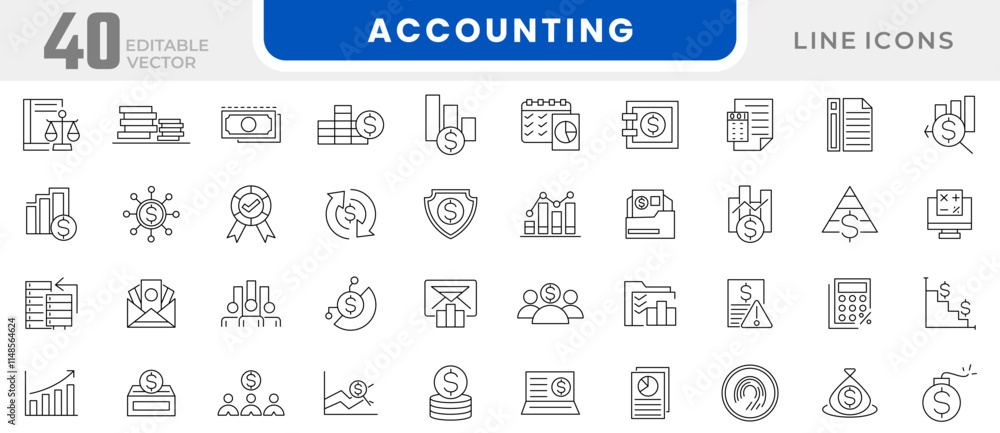 Accounting line icon set. Income, profit, salary, money, payment, audit, invoice, tax return, accounting, auditing, inspection, business line icon set. UI thin line icon pack. Accounting line icon set. Income, profit, salary, money, payment, audit, invoice, tax return, accounting, auditing, inspection, business line icon set. UI thin line icon pack.
