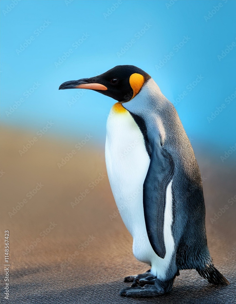 Fototapeta premium Gentoo Penguin Standing on Rock by the Sea, Penguin Awareness Day