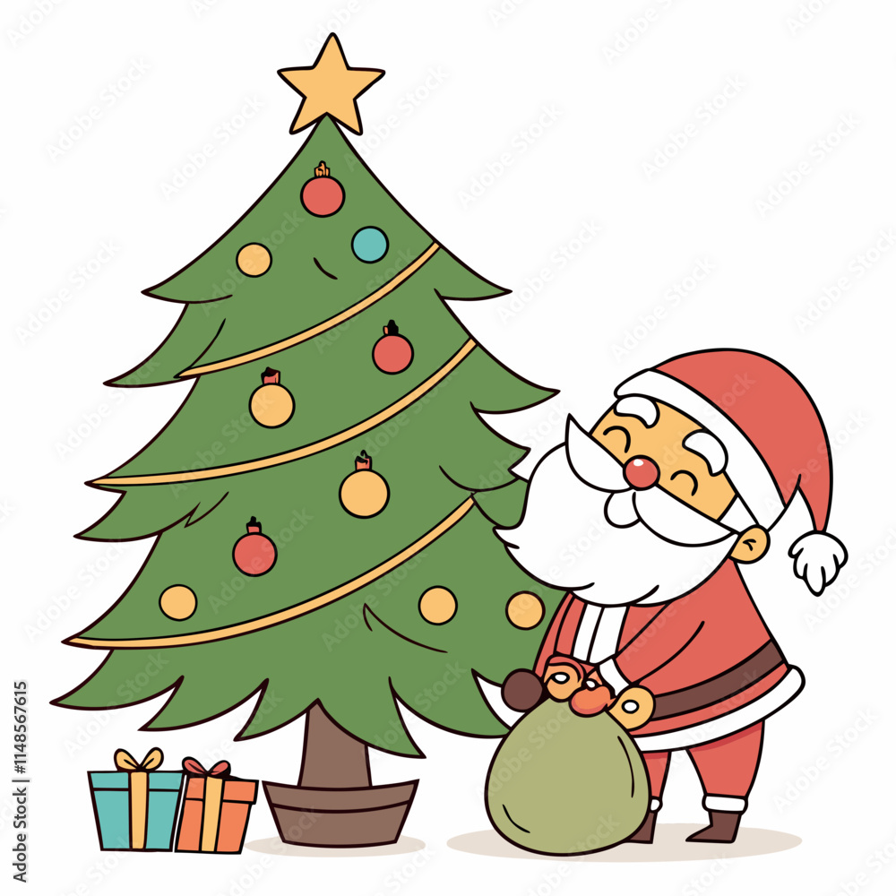 Fototapeta premium Santa Claus and Christmas tree vector design for Christmas Day on the background 