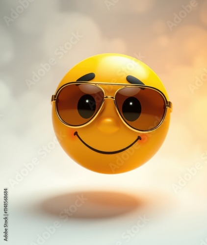 A smiling emoji with sunglasses exudes joy and playfulness, capturing a sense of delight and confidence in a bright and vibrant ambiance