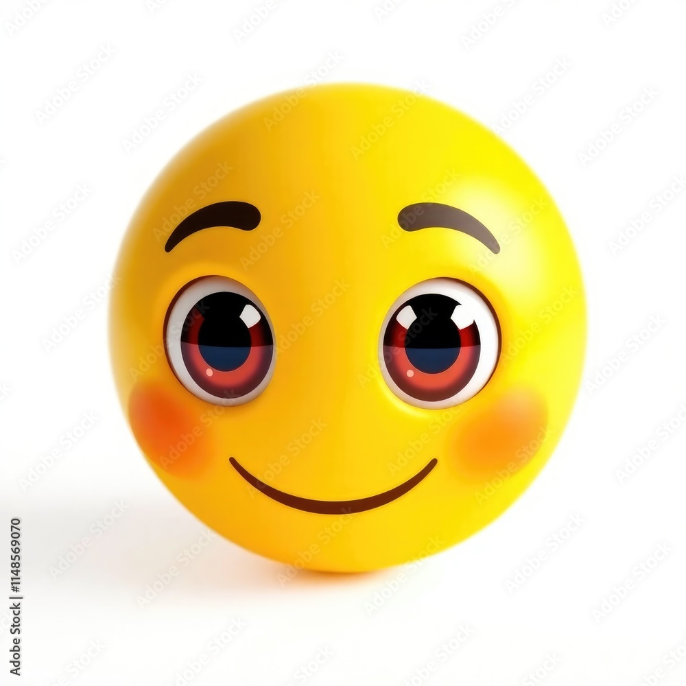 Fototapeta premium A vibrant yellow emoji with big eyes and a warm smile conveys feelings of happiness and delight, radiating positivity and cheerful emotions