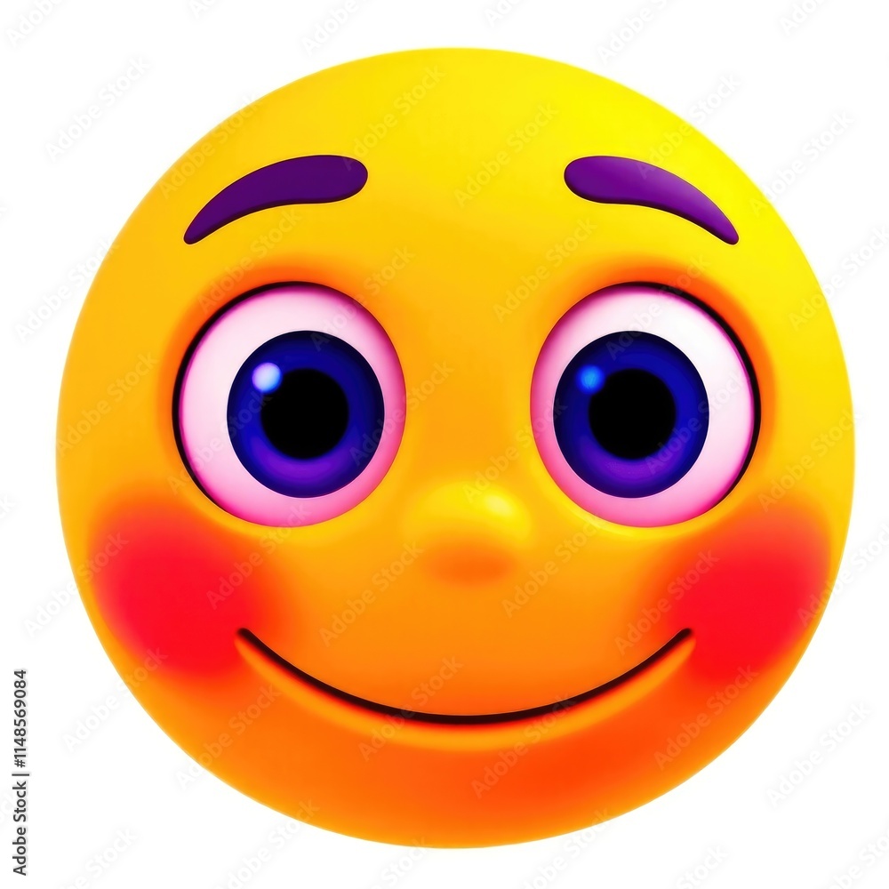 This cheerful emoji has a bright yellow face, a welcoming smile, happy eyes, and rosy cheeks, perfectly expressing joy for greeting messages This cheerful emoji has a bright yellow face, a welcoming smile, happy eyes, and rosy cheeks, perfectly expressing joy for greeting messages