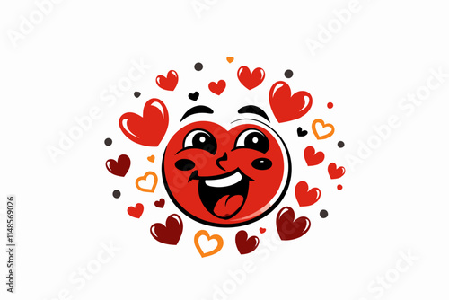 A playful heart-eyed emoji blowing a kiss, surrounded by confetti and tiny hearts vector silhouette on a white background photo