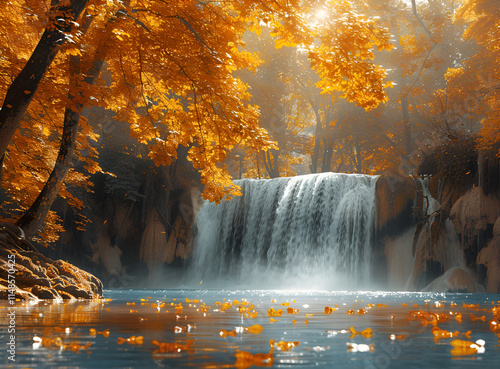 waterfall in autumn forest