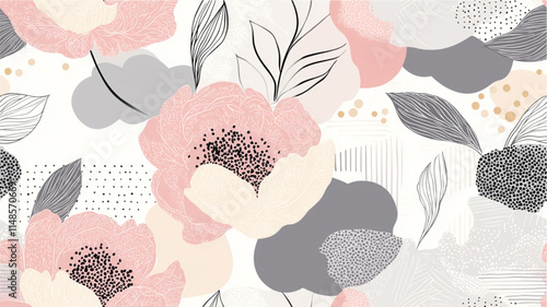 Pastel peony seamless pattern in minimalist modern style