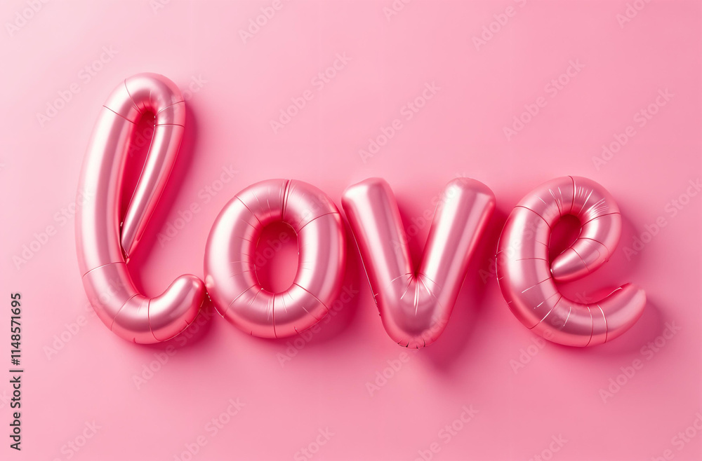 air balloons in shape of word LOVE on pink background
