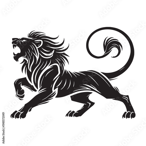 Powerful attacking lion silhouette for unique artistic media - Attacking lion illustration - minimallest attacking lion vector
 photo