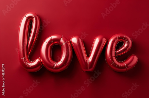 air balloons in shape of word LOVE on burgundy background