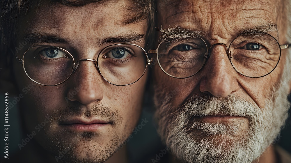 Grandfather and grandson: an image on the theme of old age and youth, family, love, generational change, the transience of time. Old age, youth, family values Grandfather and grandson: an image on the theme of old age and youth, family, love, generational change, the transience of time. Old age, youth, family values