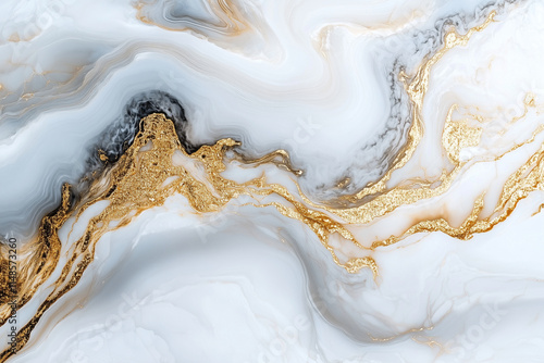 A smooth white marble design with contrasting metallic gold streaks weaving through wallpaper backgound 