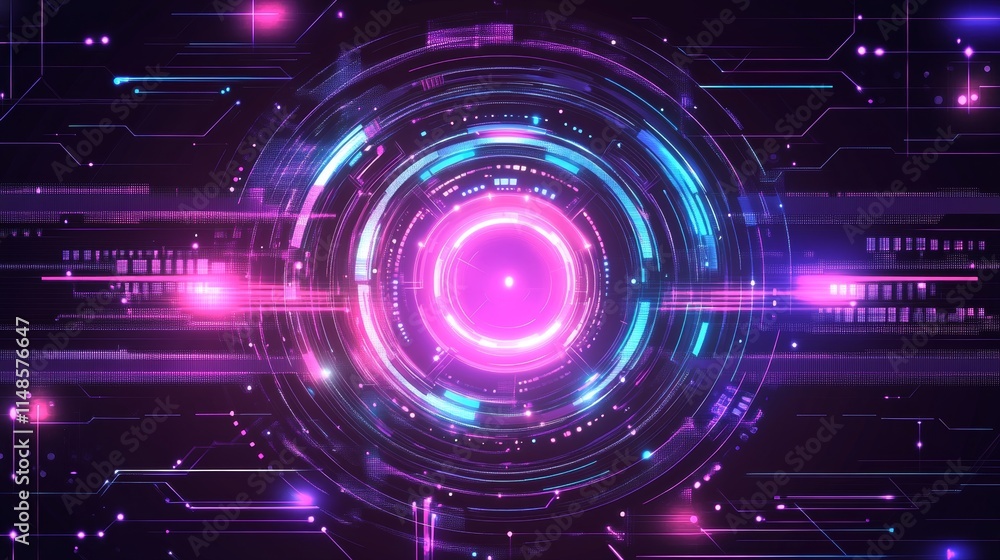 Fototapeta premium abstract, background digital design featuring vibrant circular patterns and glowing lines.