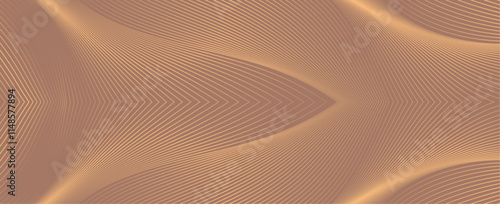 Luxury Horizontal vector template with glowing gold wavy lines on mocha brown color background. 