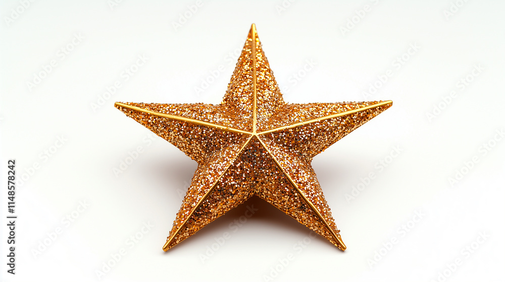Shiny golden star Christmas tree topper with sparkling glitter details Shiny golden star Christmas tree topper with sparkling glitter details