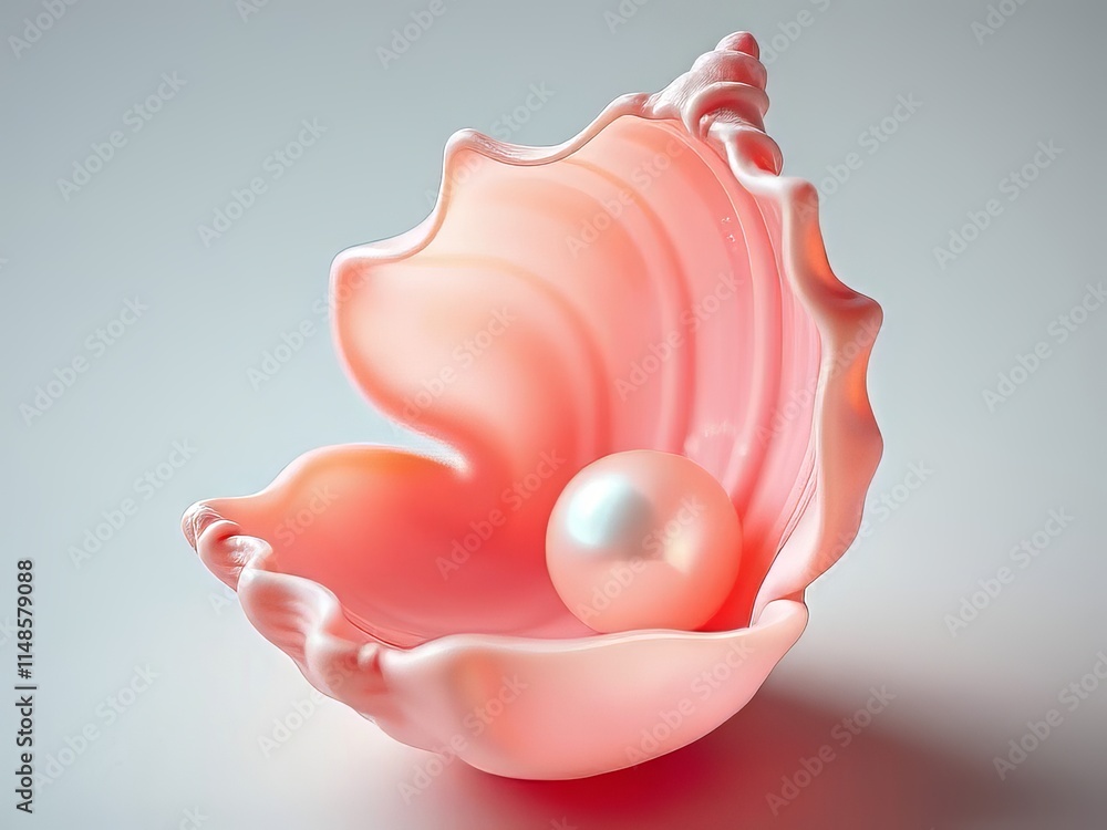 Sparkling Pink Clam Shell with White Pearl - Vibrant Seashell Art Sparkling Pink Clam Shell with White Pearl - Vibrant Seashell Art