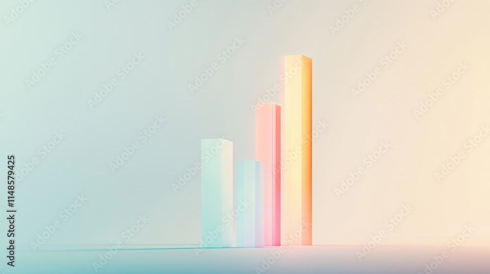 Abstract representation of rising data trends with colorful bars on a soft gradient background Abstract representation of rising data trends with colorful bars on a soft gradient background
