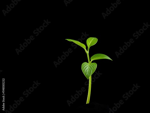 Vibrant Green Sprout Against Black Background: A Close-Up Studio Shot AI Generated photo