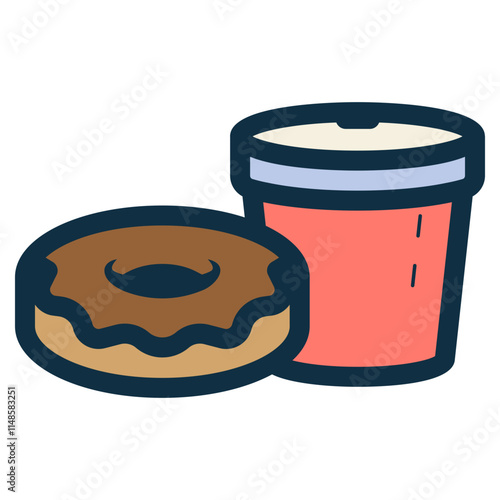 chocolate flavour donut with cup of coffee icon