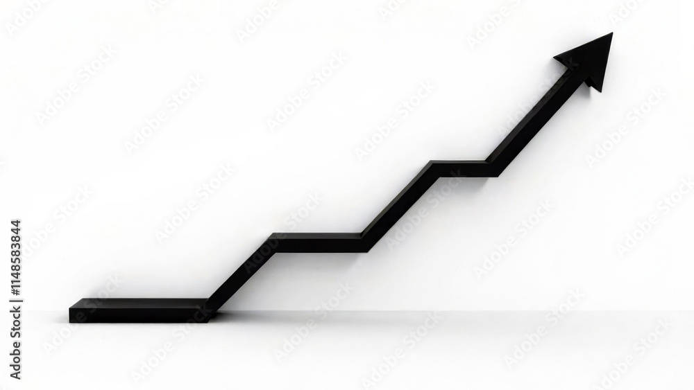 Black zigzag arrow on white background indicating upward growth Black zigzag arrow on white background indicating upward growth