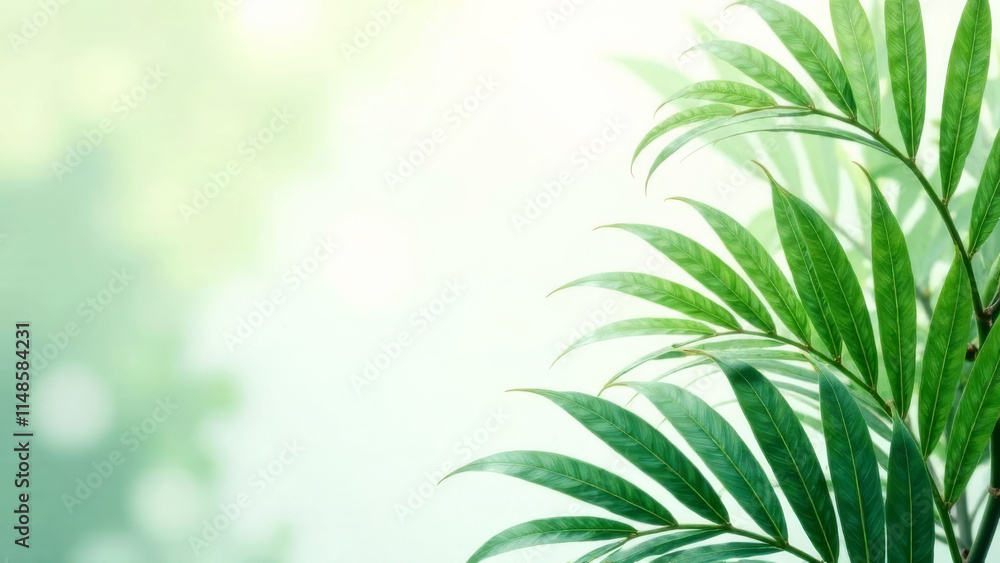 Lush green palm leaves on soft blurred background Lush green palm leaves on soft blurred background
