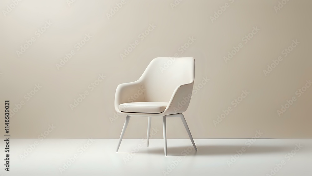 Obraz premium White chair set against a beige wall background. Elegant and modern furniture arrangement