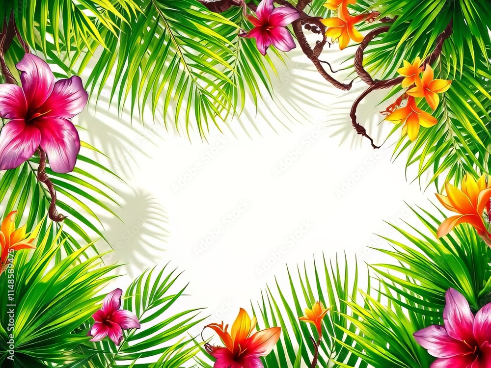 Vibrant Jungle Palm Leaves Overlay Frame - AI Photo Vibrant Jungle Palm Leaves Overlay Frame - AI Photo