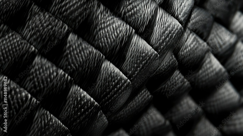 Fototapeta premium Abstract Black Woven Texture Close-Up Macro Photography of Intertwined Fibers