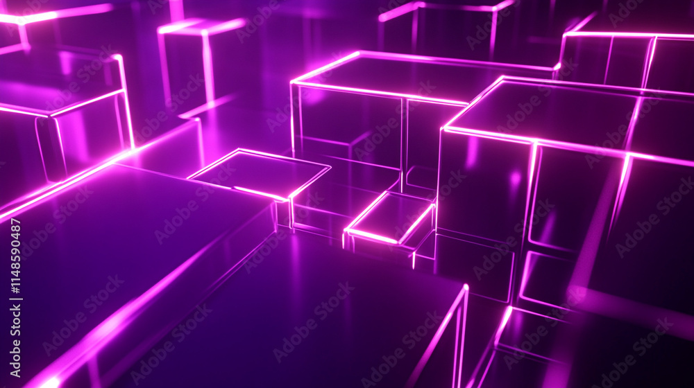 Vibrant purpleeometric structures illuminated in a futuristic setting. Vibrant purpleeometric structures illuminated in a futuristic setting.
