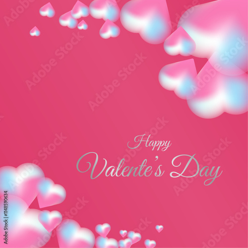 Place for text. Happy Valentine. Sweet red Abstract banner with hearts frame, post card for Happy Valentine's Day concept. Horizontal banner