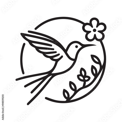 2d logo of hummingbird and flower with white background photo