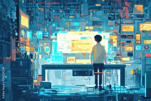 Wallpaper Mural Person Working In A Futuristic Digital Workspace Torontodigital.ca