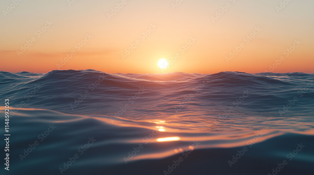 Sunset over calm ocean waves creates serene atmosphere at twilight. Sunset over calm ocean waves creates serene atmosphere at twilight.