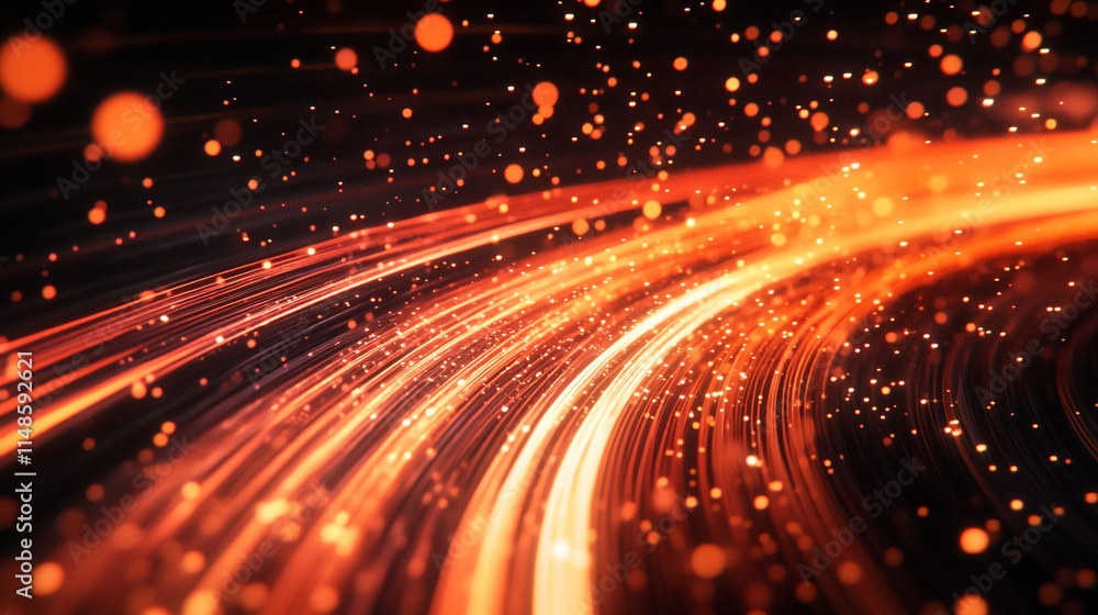 Fluid motion of vibrant orange andold light particles on a dark background. Fluid motion of vibrant orange andold light particles on a dark background.