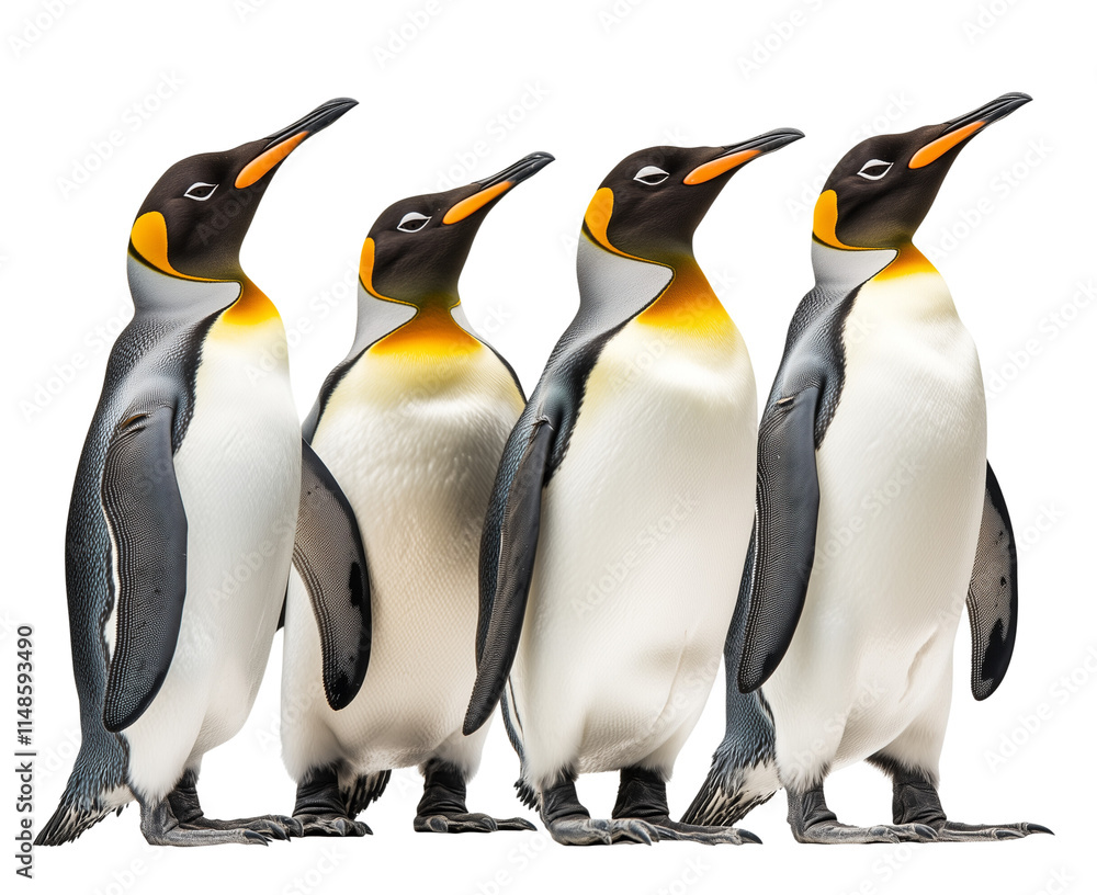 Fototapeta premium A Penguins standing in a row isolated on a transparent background 