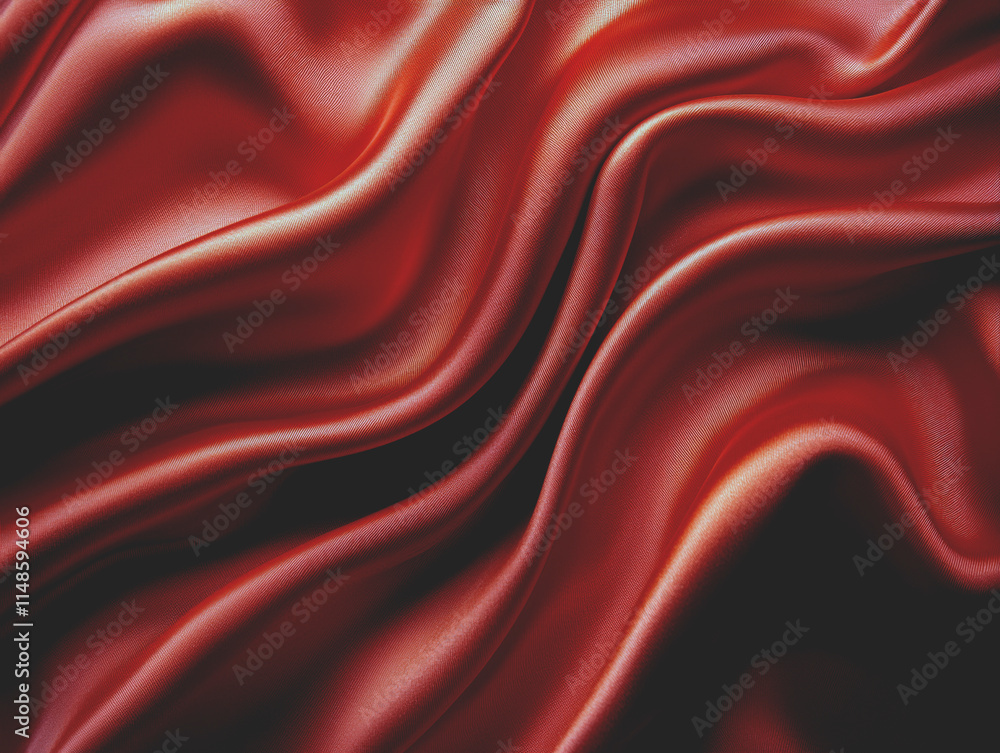 Fototapeta premium Close-Up of Red Silky Fabric with Intricate Folds.