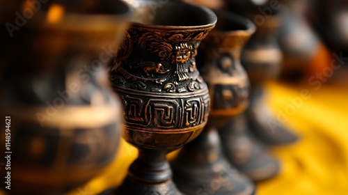 Intricate Ornate Antique Bronze Cups photo