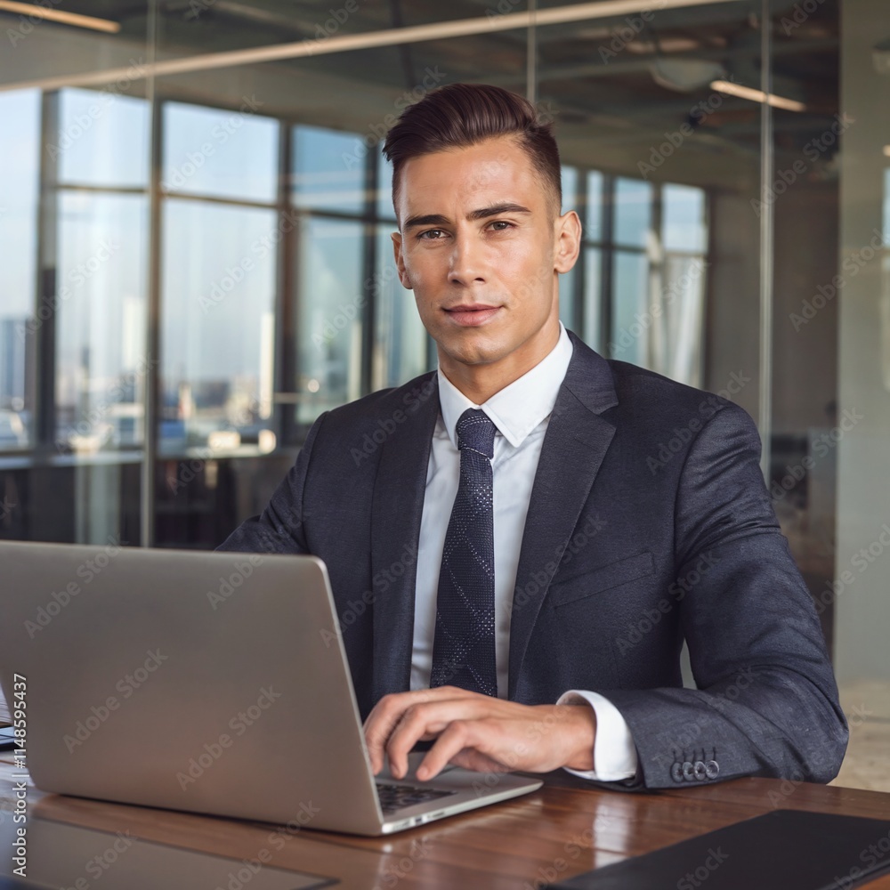 Employee Man Dressed In Suit Working On His Laptop Photography Employee Man Dressed In Suit Working On His Laptop Photography