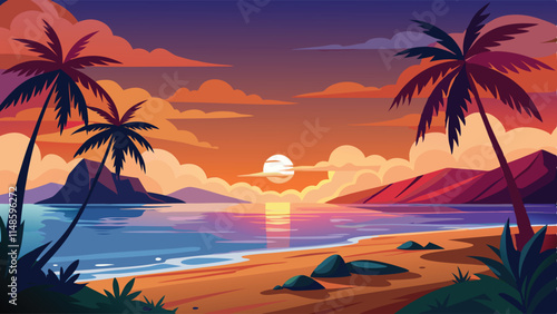 sunset scene vector 