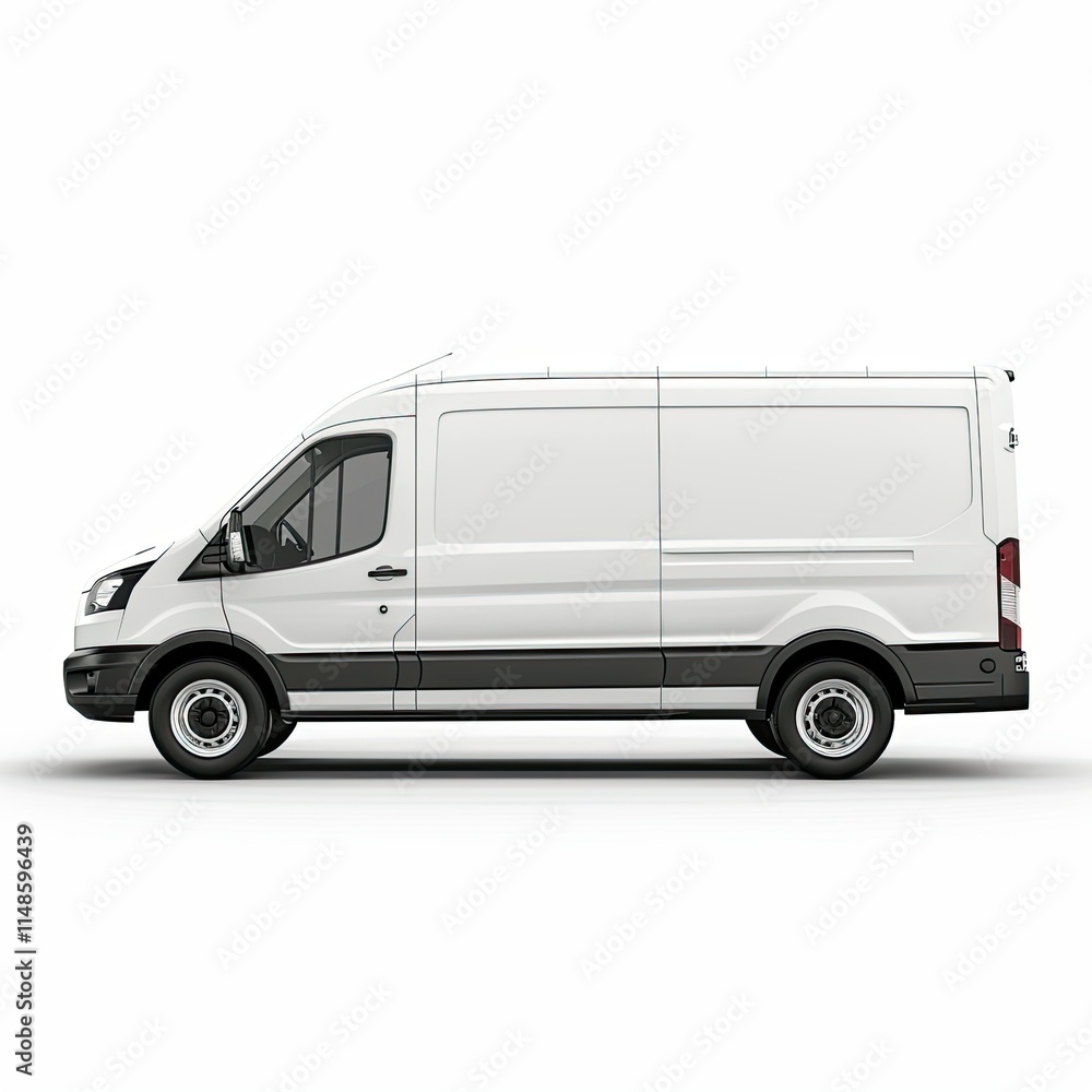 A side view of a white delivery van, designed for transportation and logistics purposes. isolated on white background A side view of a white delivery van, designed for transportation and logistics purposes. isolated on white background
