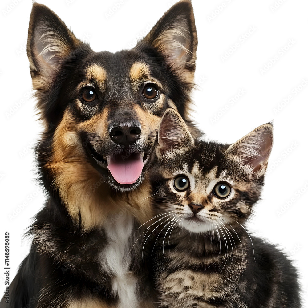 Fototapeta premium white png of a dog and a cat portrait