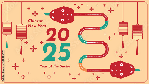 2025 chinese new year ,happy chinese new year 2025, 2025 chinese new year, year of the snake, modern flat geometric style chinese zodiac snake