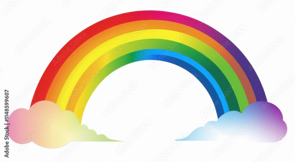 Rainbow with clouds and rainbow colors on a white background Rainbow with clouds and rainbow colors on a white background