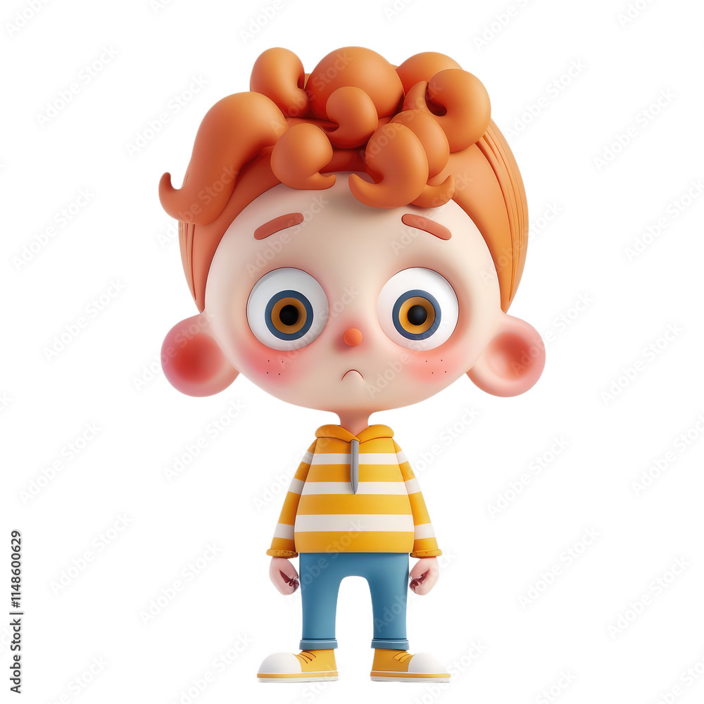 Naklejka premium A cartoon boy with a striped shirt and blue jeans