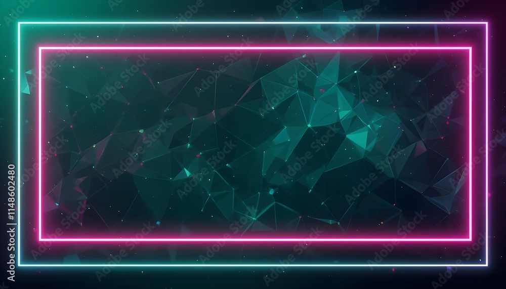 Obraz premium Futuristic Green Neon Light Lines with Abstract Geometric Connections in a Red Framed Digital Background 